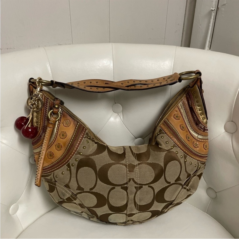 Coach Canvas Hobo Bag in Brown and Tan